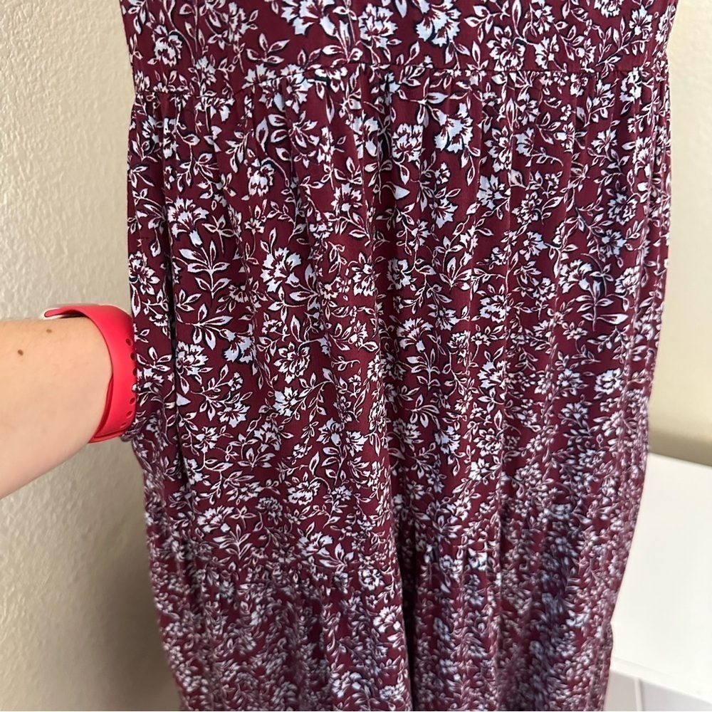 J. Crew Burgundy Floral tiered Puff Sleeve Midi Dress Size XS - Picture 7 of 16